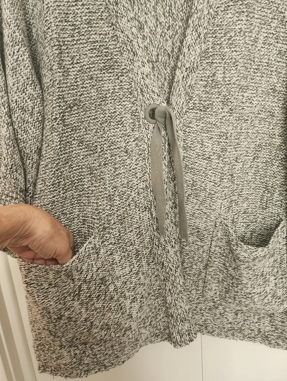 Pure Jill Cozy Open-Front Gray Marled Knit Sweater Cardigan SZ Large